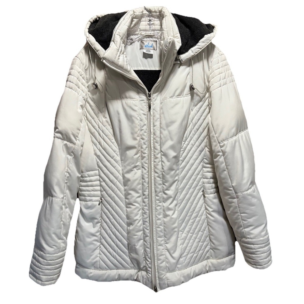 SJB Active Puffer Jacket Zip Up Hood‎ Size Large Pockets Fleece Lined Toggle EUC